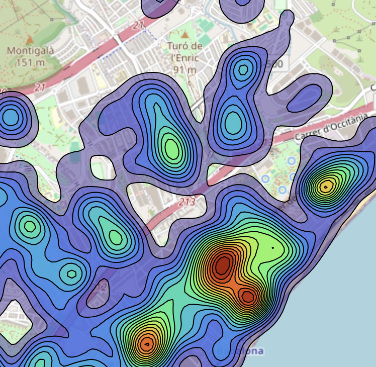 Mapping Bar Density in Badalona with a Contour Plot